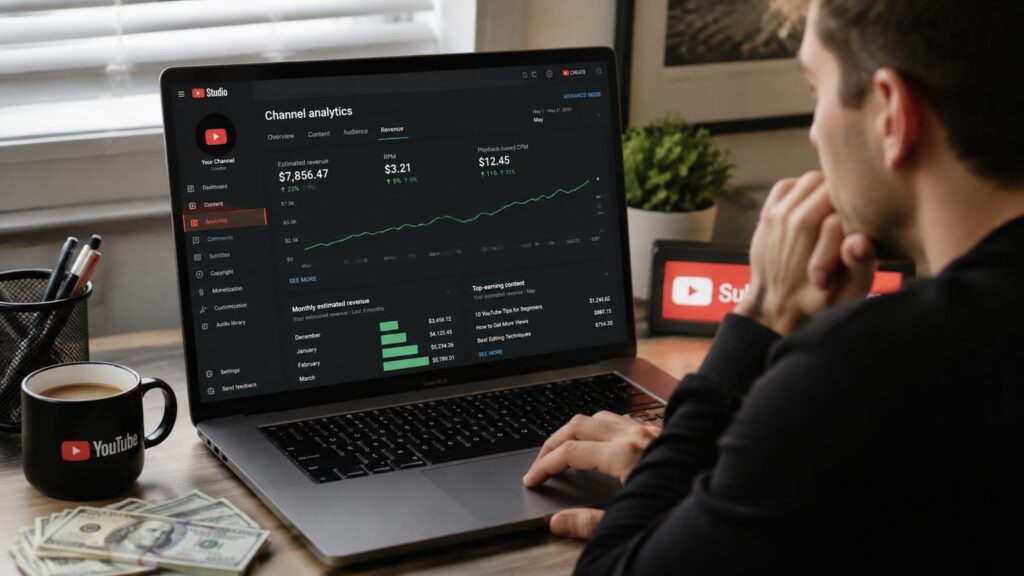 Monthly YouTube earnings chart showing creator income by channel size