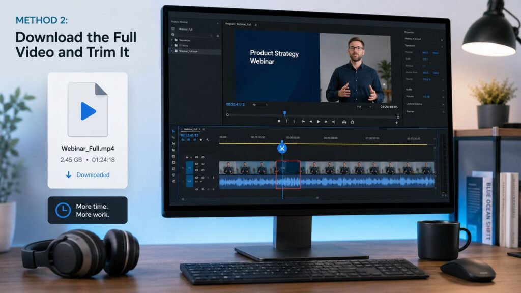 Downloading a full YouTube video and trimming it in a desktop video editor