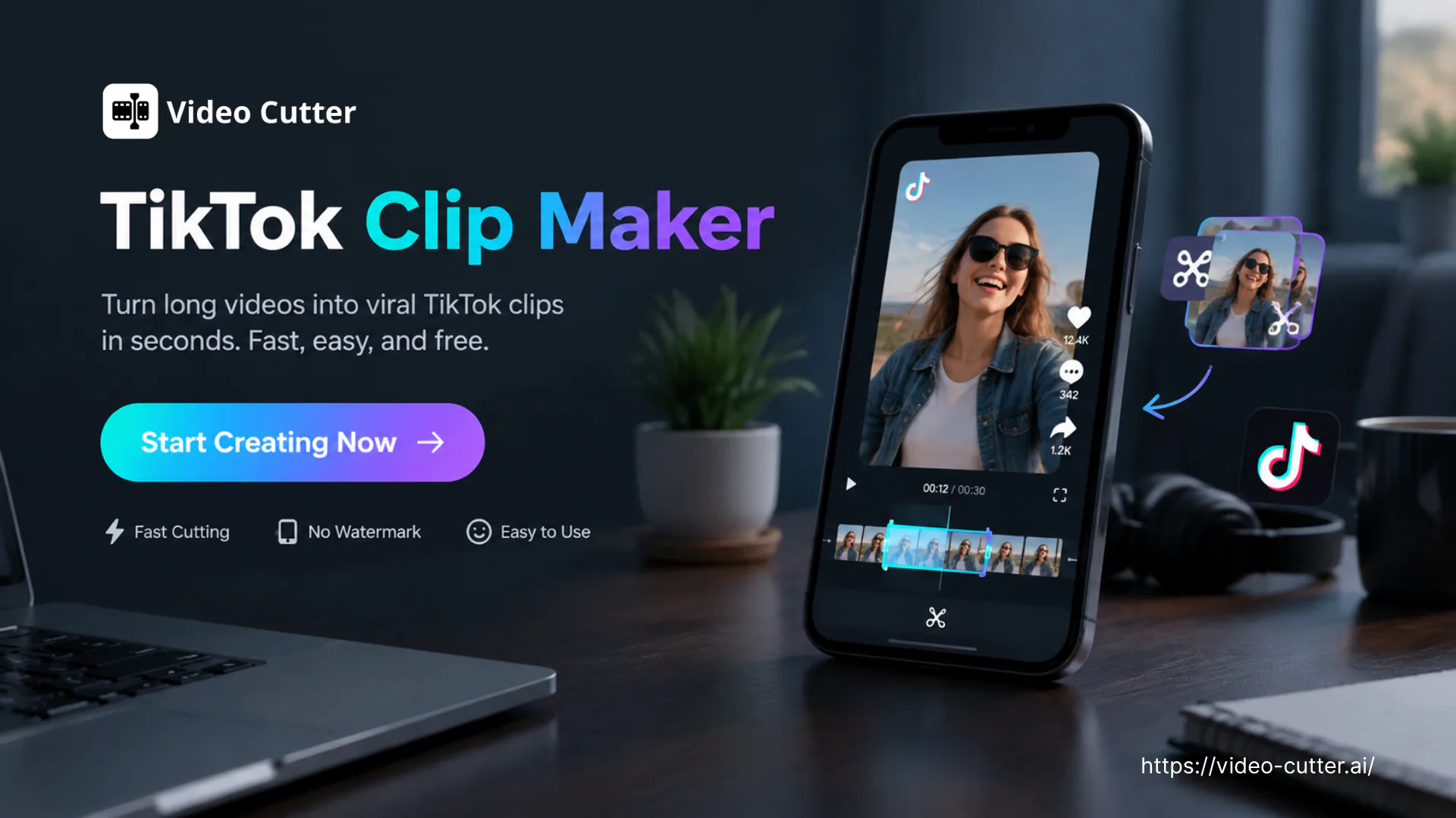 Criador de clipes TikTok transformando um vídeo existente em clipes TikTok verticais