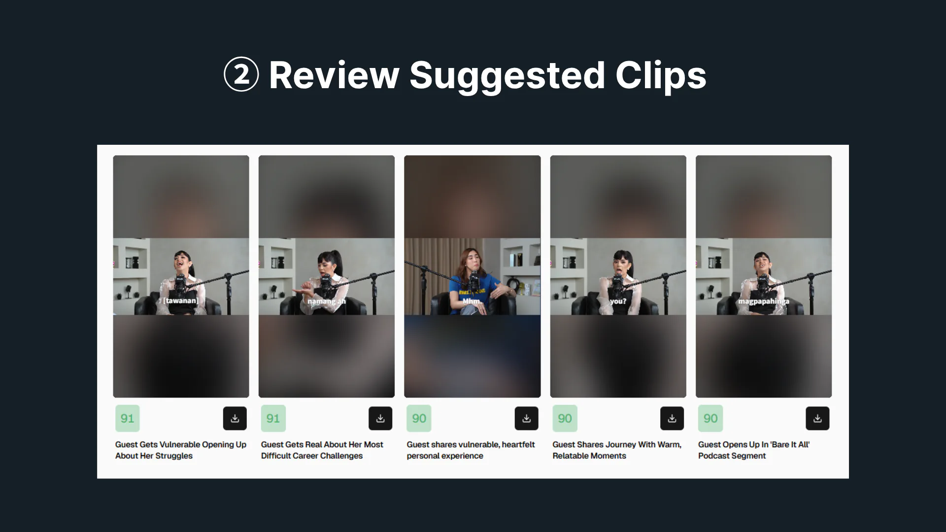 Revise os clipes sugeridos