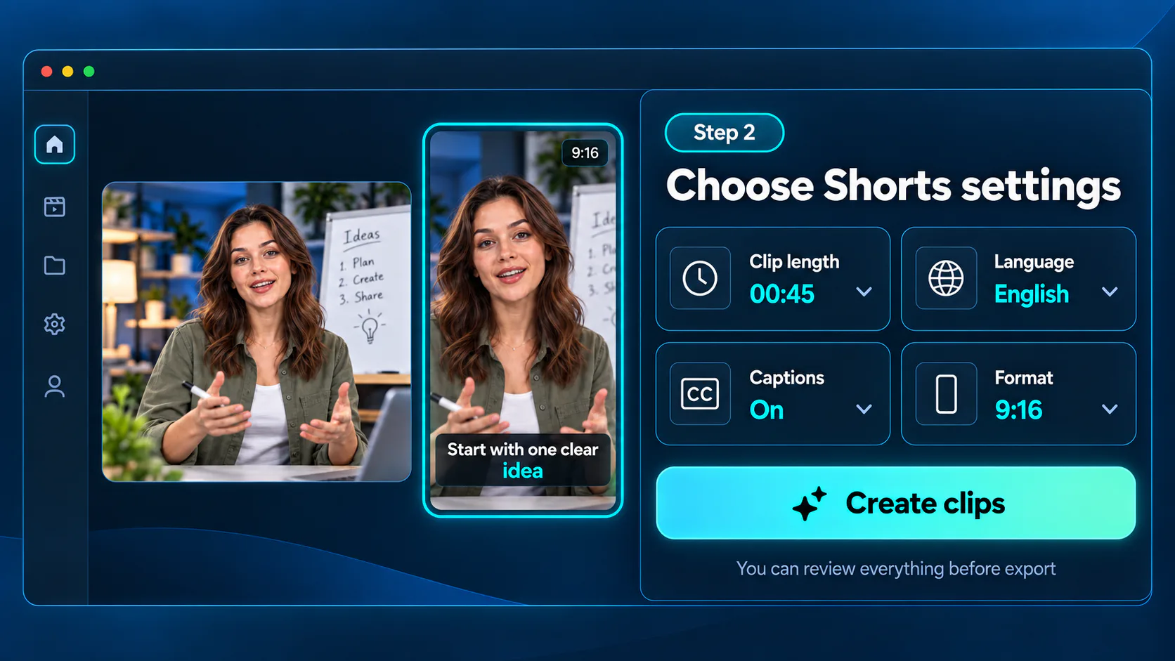 Escolher Configurações de Shorts