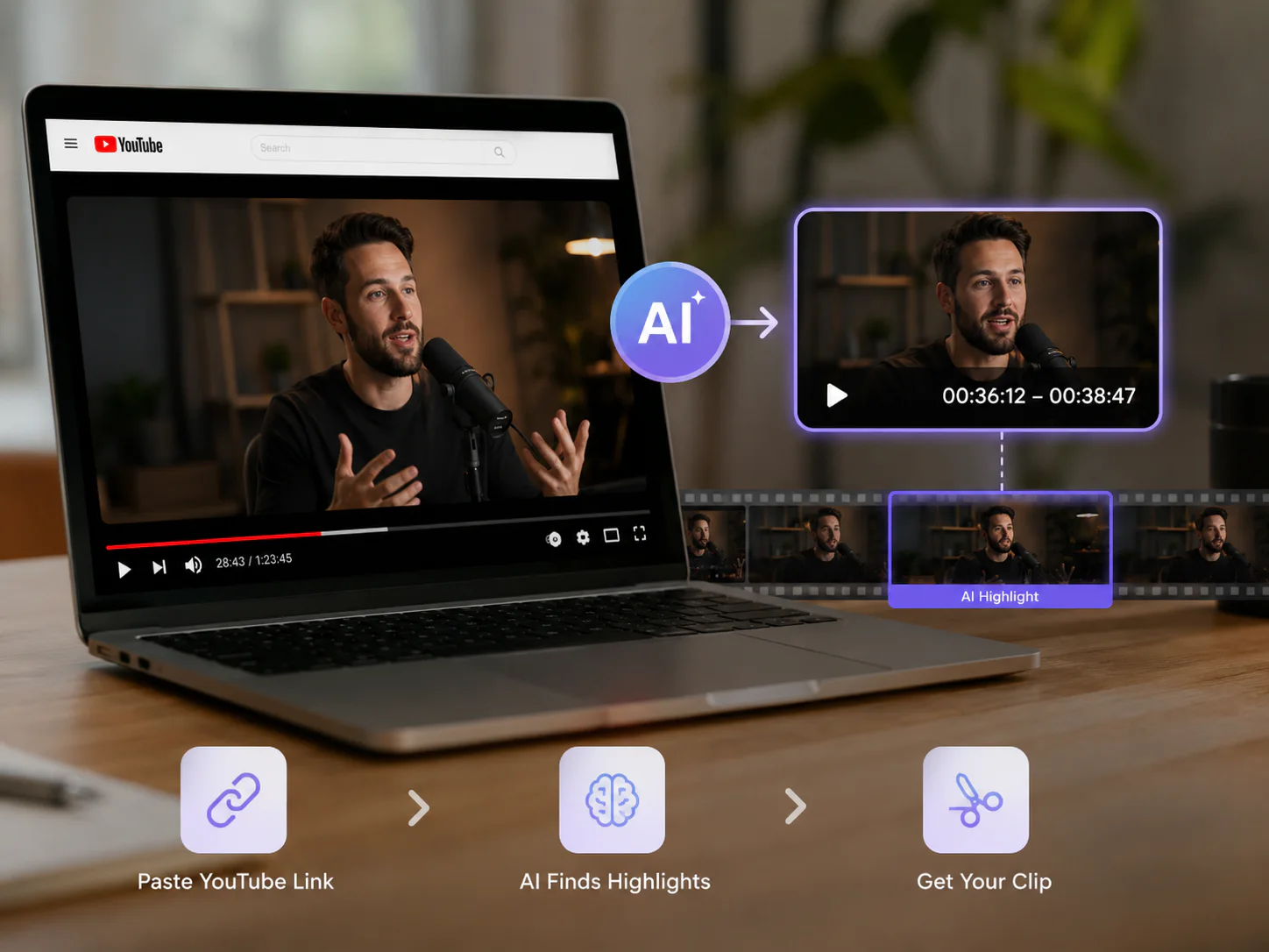 How an online YouTube Clipper finds and creates video highlights